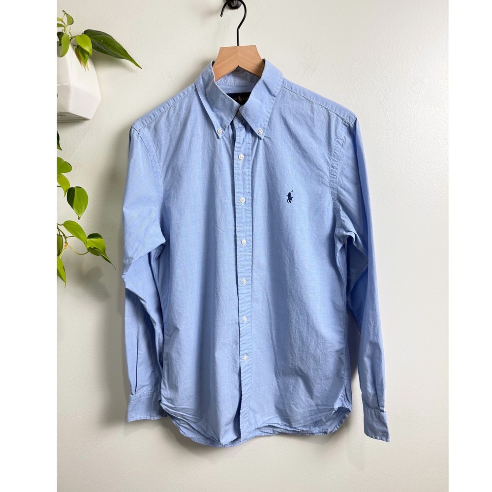 Ralph Lauren Slim Fit Mens 15.5 34/35 Blue Micro Check Button Down Shirt Classic